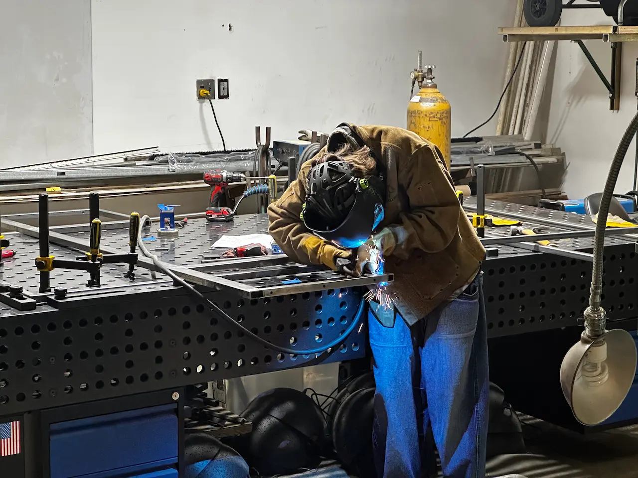 Me welding on the setup table